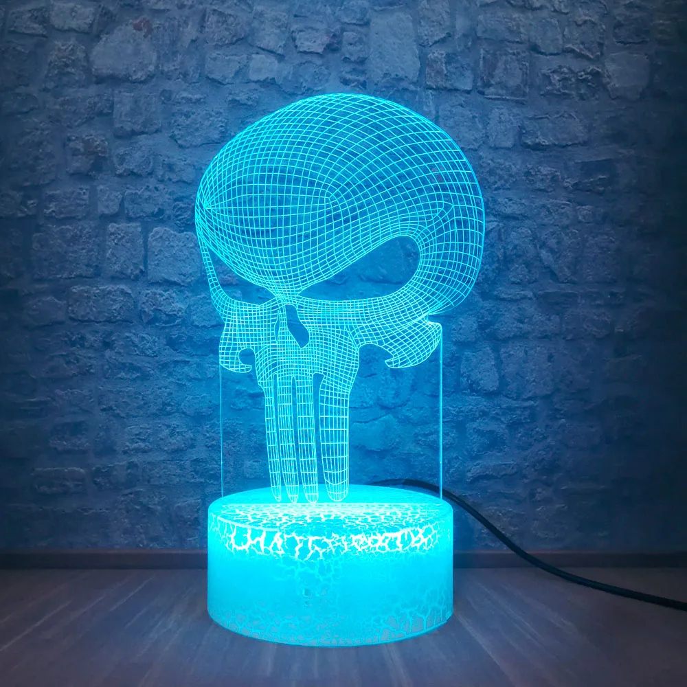 Бесплатная доставка Каратель Череп 3D светодиодный цветной Ночной светильник