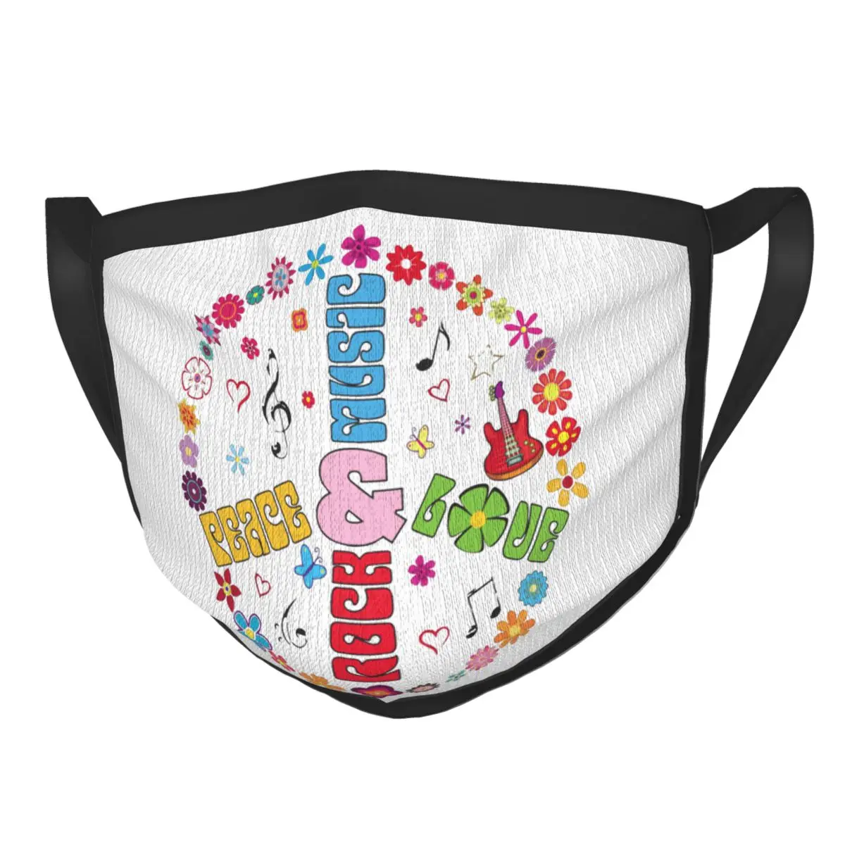 

Love Peace Rock Roll Music Hippie Punk Non-Disposable Face Mask Anti Haze Mask Protection Cover Respirator Mouth Muffle