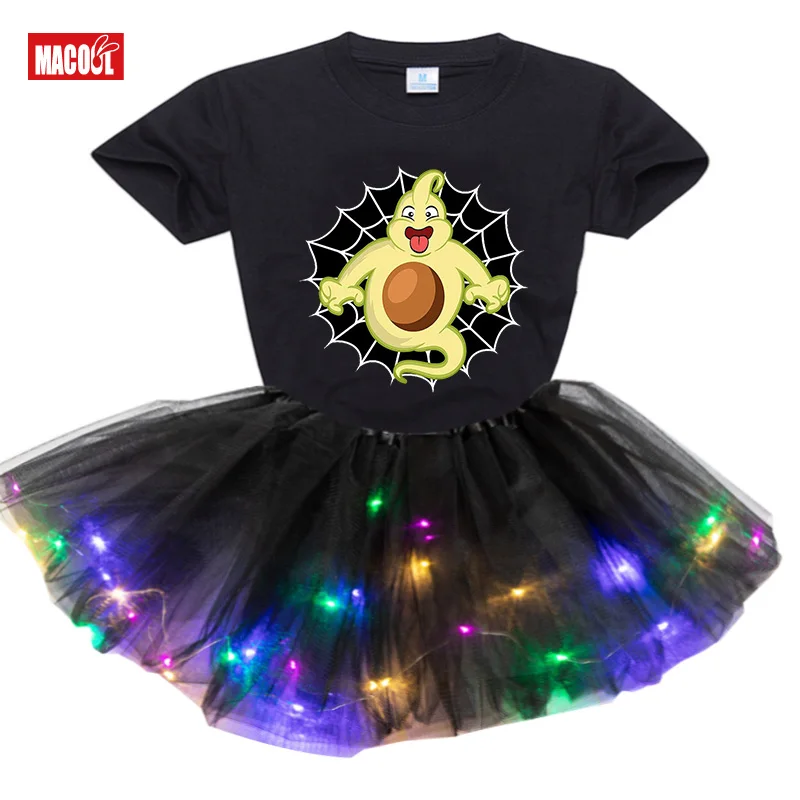 Halloween Costumes Dresses Girls Sets 2020 Summer Princess Cartoon Short Sleeve T Shirt + Dress 2pcs Children Clothing Dresses