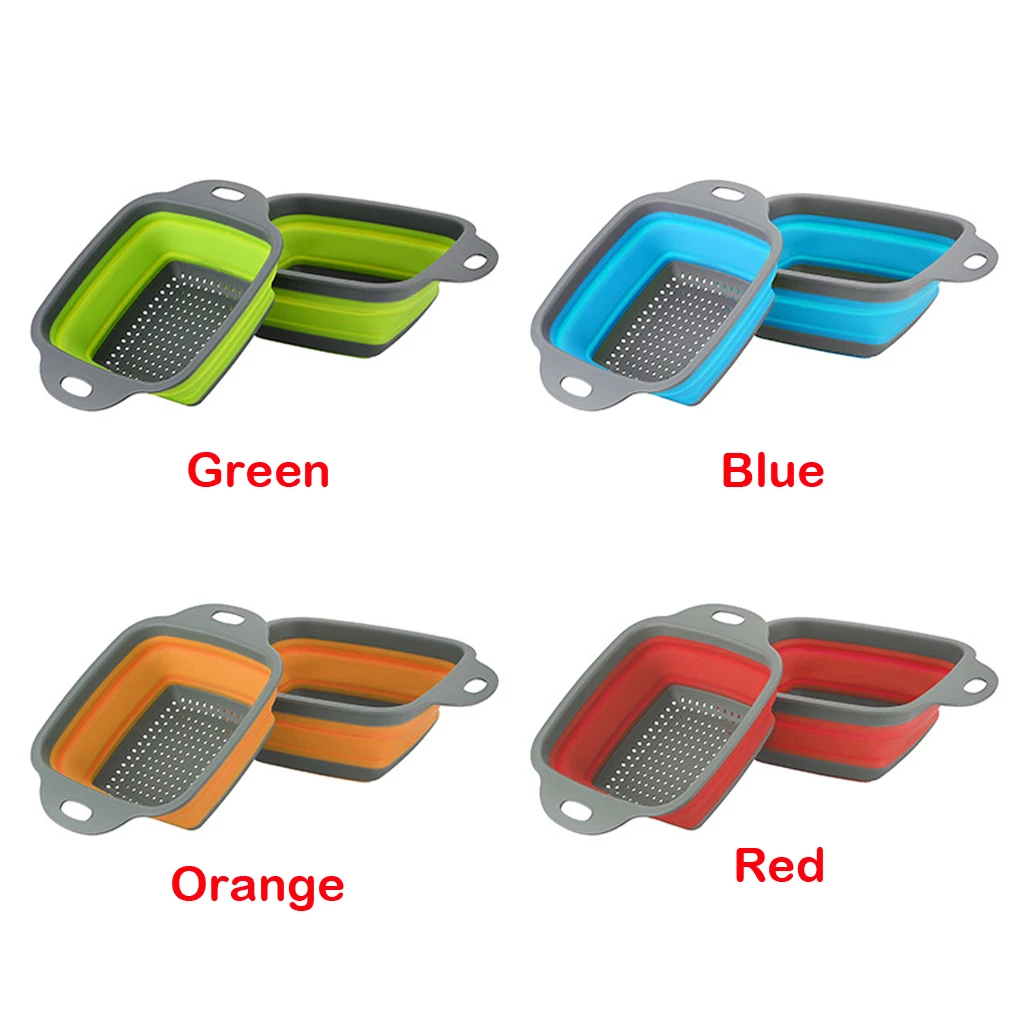 

2Pcs Silicone Collapsible Colander Fruit Vegetable Draining Strainer Basket