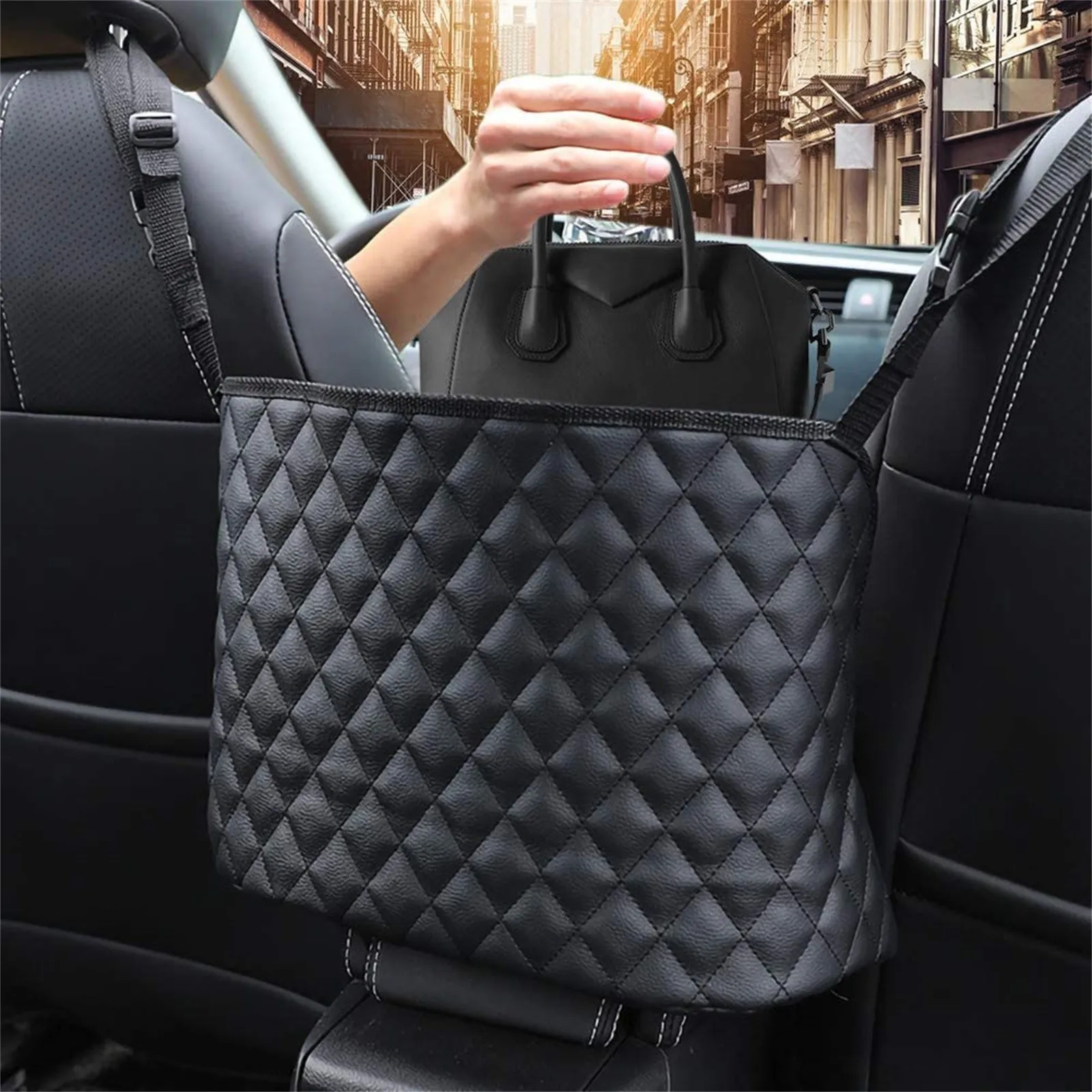 

Purse Holder For Cars Auto Purse Handbag Holder Between Seats Auto Storage Accessories Organizers Net Pocket For Front Seat