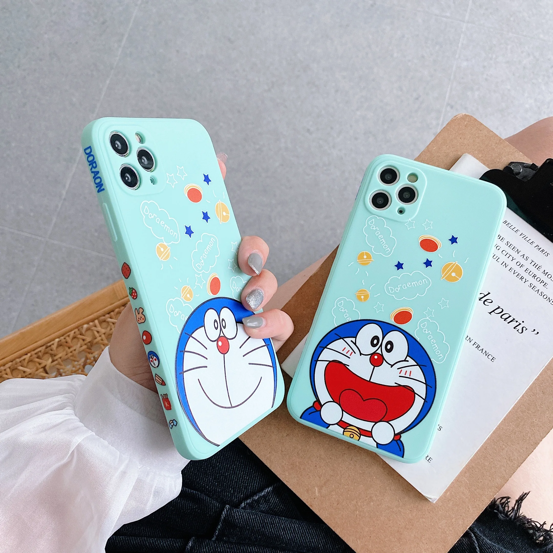 

Japan anime Doraemon Soft Silicone Mirror Holder Phone Case for iphone 12 Pro Max 11 Pro Max XS Max XR SE 7 Plus 8 Plus 6S Plus