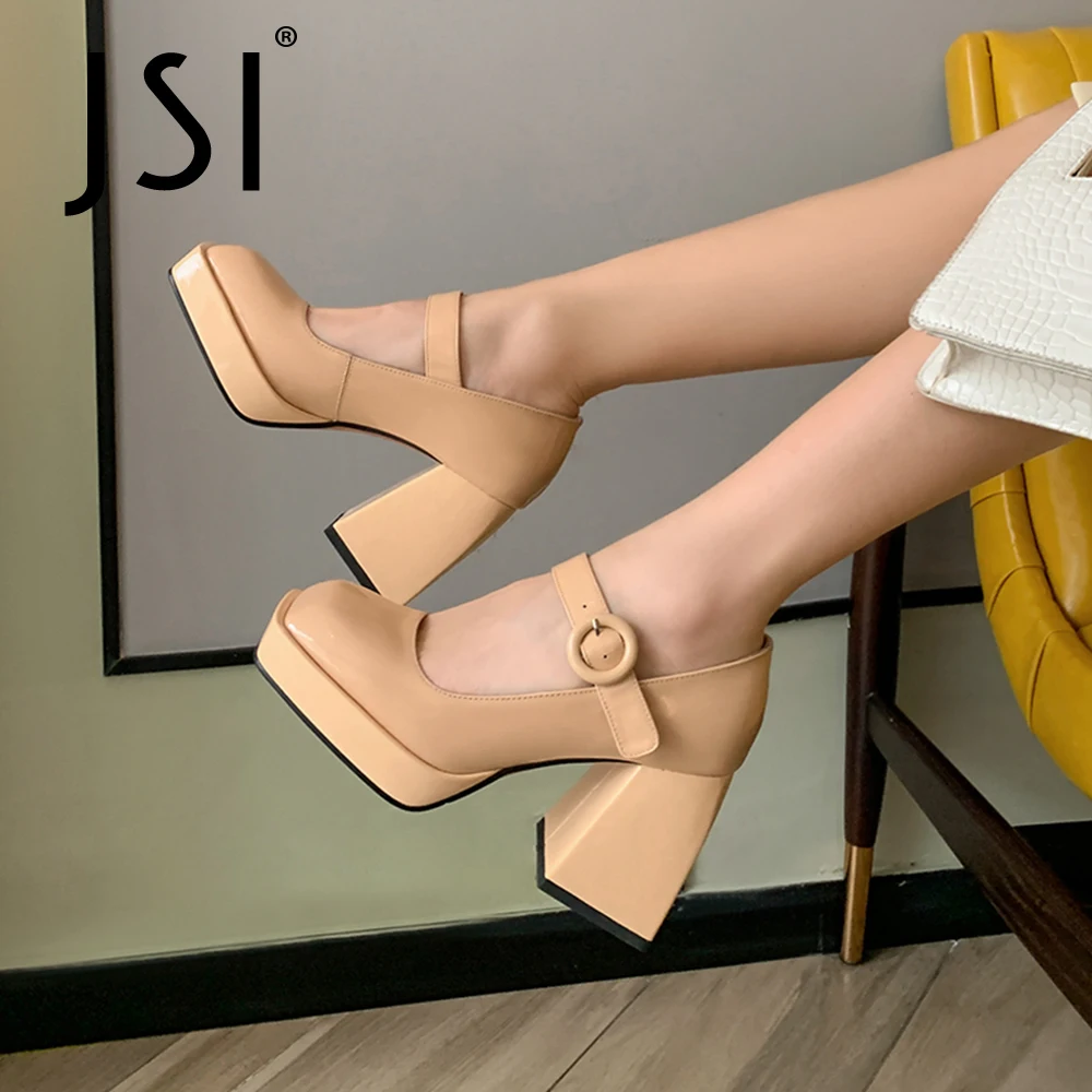 

JSI/демисезонные туфли-лодочки на высокой платформе; Женская обувь из натуральной кожи; Мелкий ремень с пряжкой; Модельные туфли на очень выс...