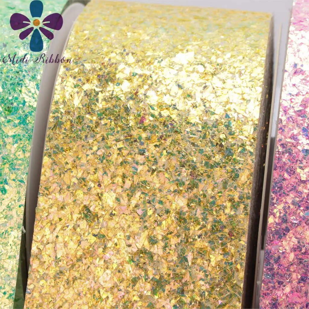 

3"75mm Shiny Glitter Leather Fabric Ribbon Solid Color DIY Hair Bowknots Gift Packing Decor Yellow Green Pink 25yards/roll