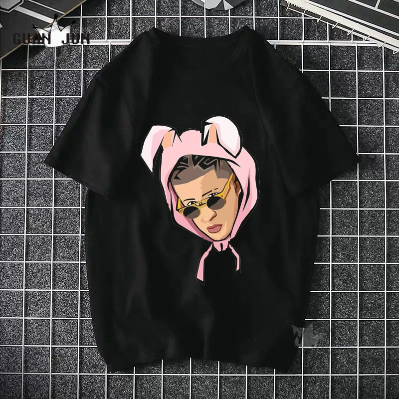Футболка Bad Bunny Мужская/Женская хлопок Повседневная рубашка в стиле Харадзюку топ