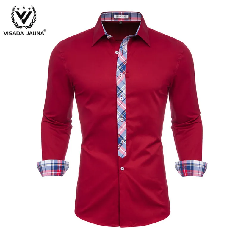 Red VISADA JUANA Camisa мужские рубашки с длинным рукавом мужские s рубашки брендовая одежда Повседневная облегающая Camisa Social полосатый Masculina Chemise - Цвет: Red