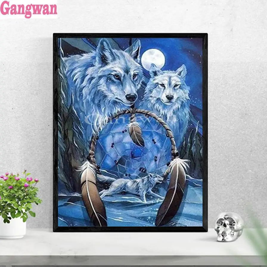 

Diamond Painting animal Round Full Drill 5D Nouveaute DIY Mosaic Embroidery Cross Stitch Feather Wolf moon home decor gifts