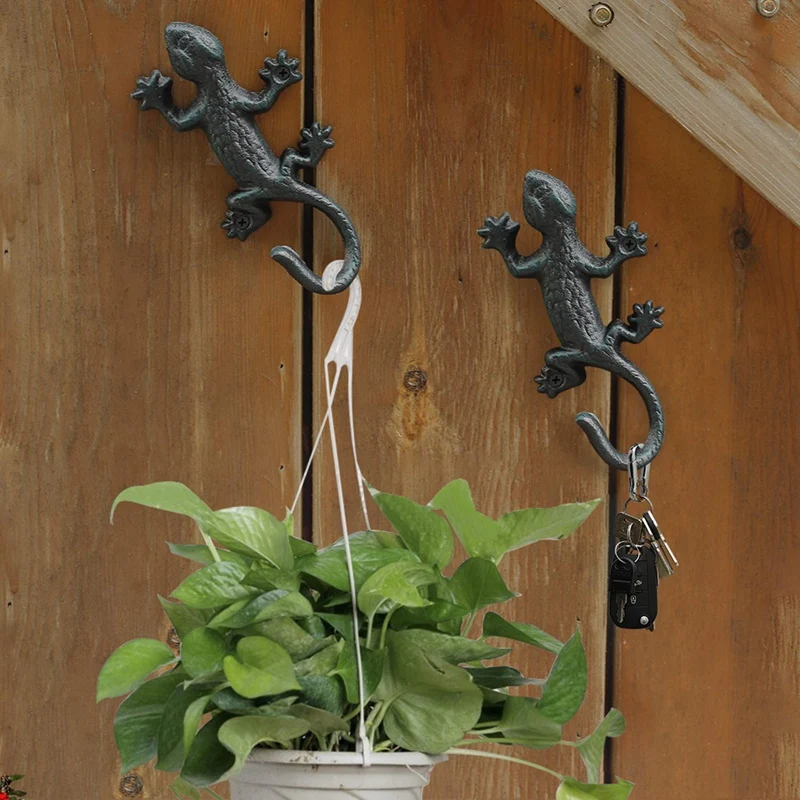 

3 Pcs Coat Hooks Hanging Wall Mounted Rustic Decorative Gecko Hook, Cast Iron 6 Inch Key Holder Wall Decor