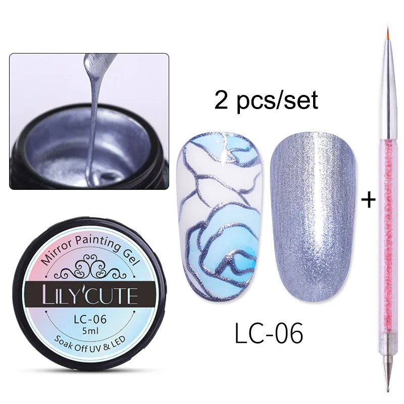 2cps paint LC-06 LILYCUTE металлическое зеркало набор гель-лаков для ногтей металлическое зеркало Гель-лак для живописи Нейл-арт Рисование длительное впитывание УФ-гель - Цвет: 2cps paint LC-06