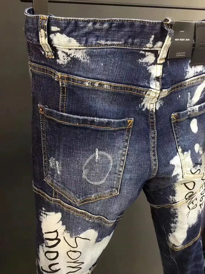 Джинсовые брюки дизайнерские крутые джинсы мужские облегающие джинсовые синие с