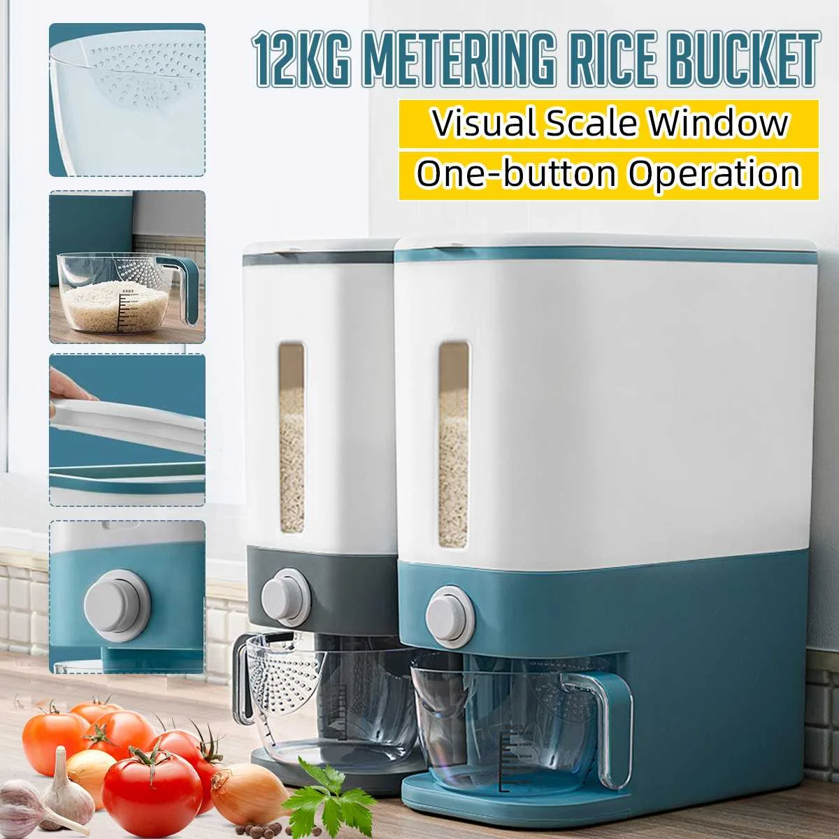 

Automatic Plastic Cereal Dispenser Storage Box Measuring Cup Kitchen Food Tank Rice Container Organizer Grain Storage Cans
