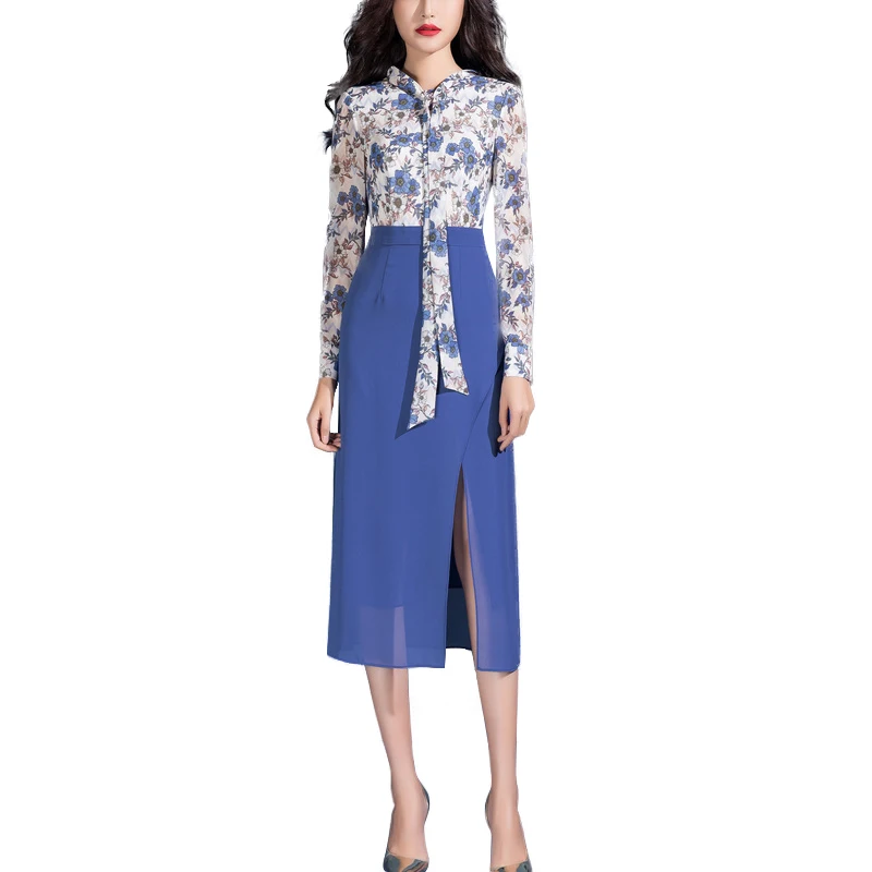 

2021 Spring Autumn New Arrival Fashion Casual Fake Two Pieces Froral Dress for Woman