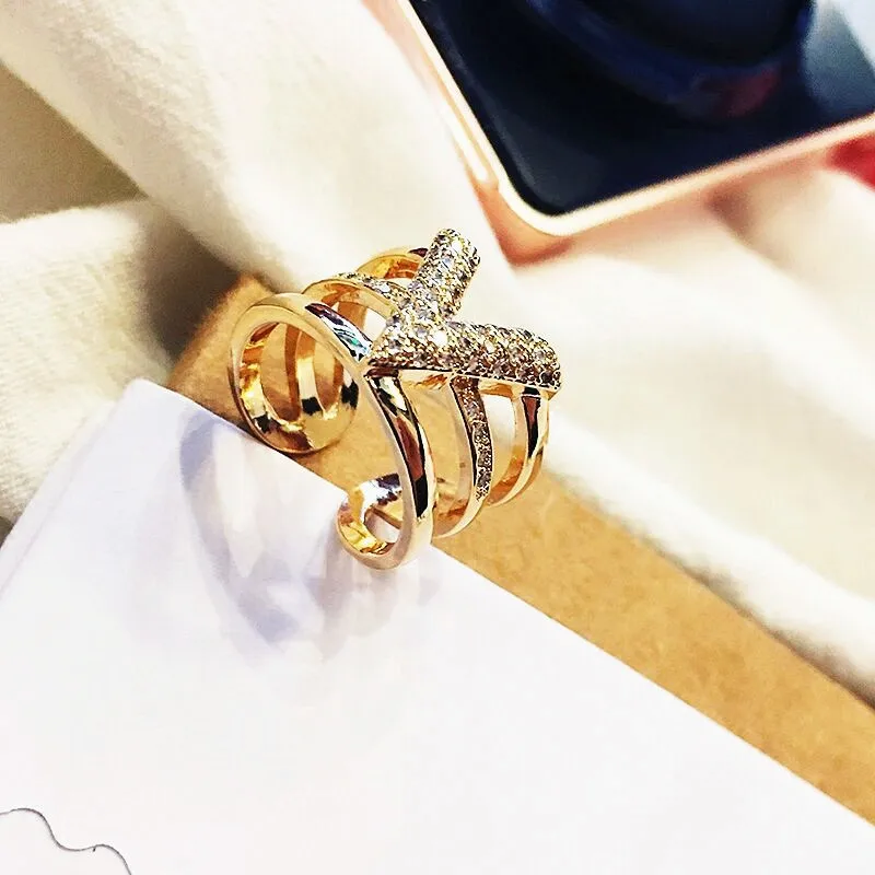 2019 Модные кольца с v-образными слоями для женщин шикарное розовое золото Открытое