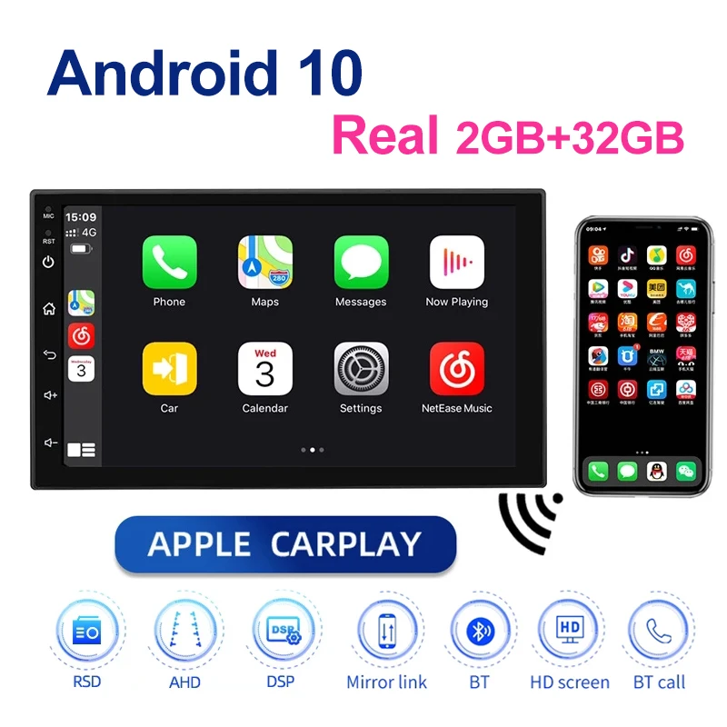 Универсальный автомобильный радиоприемник Carplay Android 10 2din 9 1 GPS DSP IPS AHD Авторадио