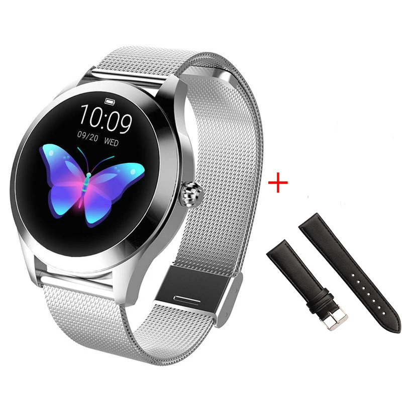 silver add black KW10 Смарт-часы для женщин IP68 Водонепроницаемый мониторинг сердечного ритма Bluetooth для Android IOS фитнес-браслет умные часы - Цвет: silver add black