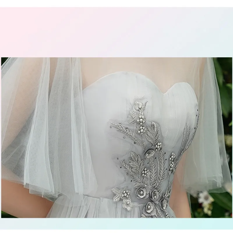 

Sweet Memeory Grey Long Bridesmaid Dresses Women Christmas Chorus Wedding Party Robe