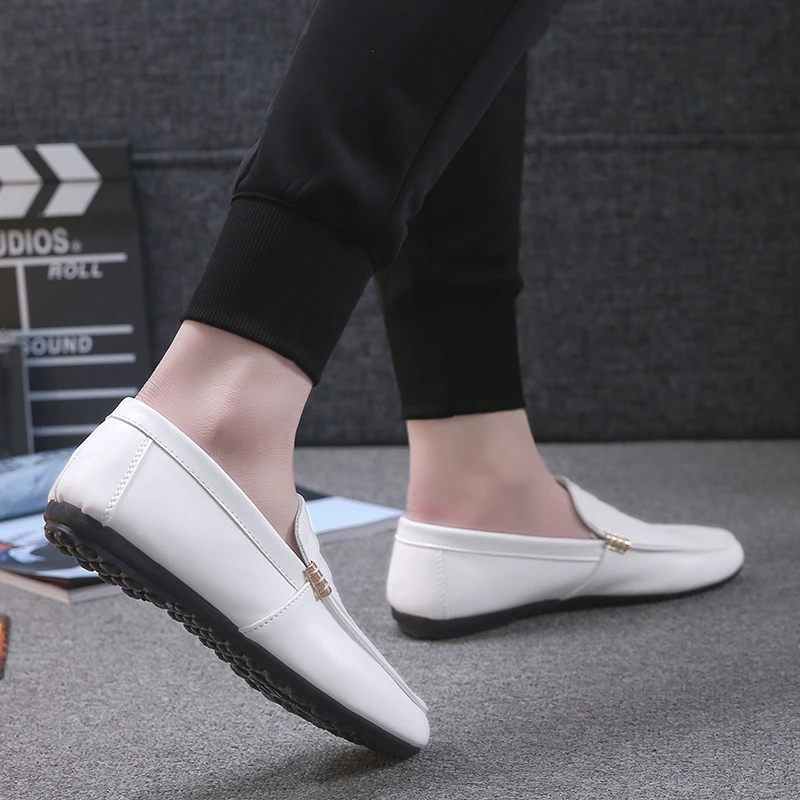 

Pea shoes men's white flat shoes men's Lefu shoes men's leisure sports shoes anti slip wear-resistant flat shoes driving shoes