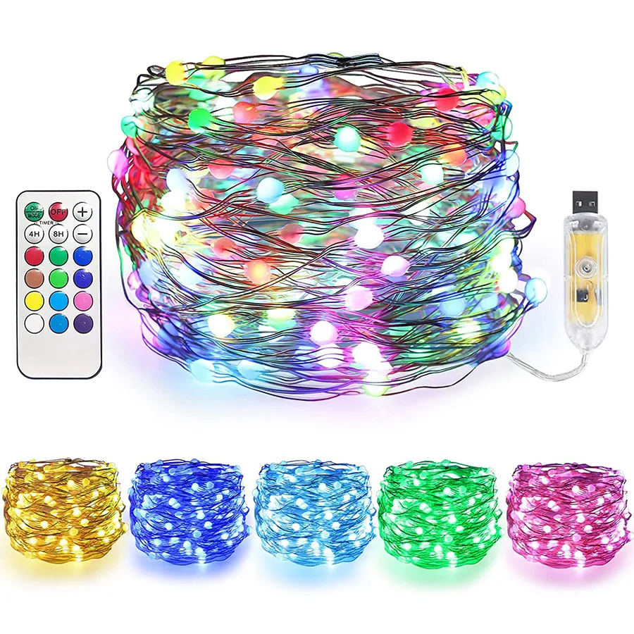 

Thrisdar RGB Copper Wire Fairy Light With Remote 12Color 12Modes USB Christmas Tree String Light Garland for Bedroom Wedding