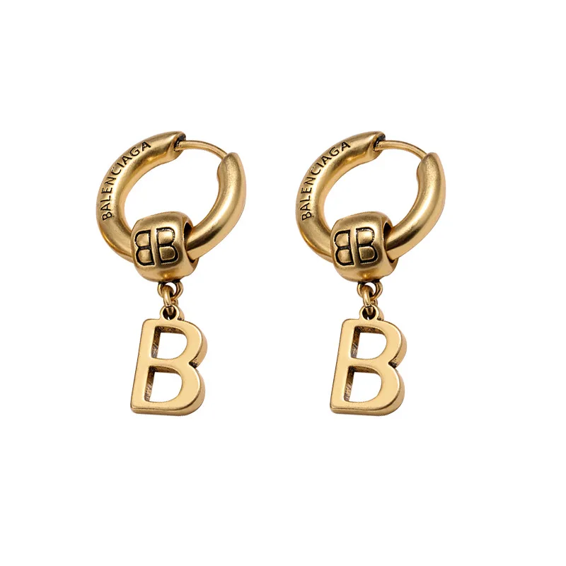 

B Letter Earrings 2021 Trand Errring 925 Sterling Punk Round Earrings Fashion Brincos Gift
