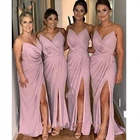 Сексуальные шифоновые платья для подружек невесты, розовые платья на бретелях-спагетти с разрезом сбоку, разноцветные платья-русалки для свадебной вечеринки, Vestido De Fiesta De Boda