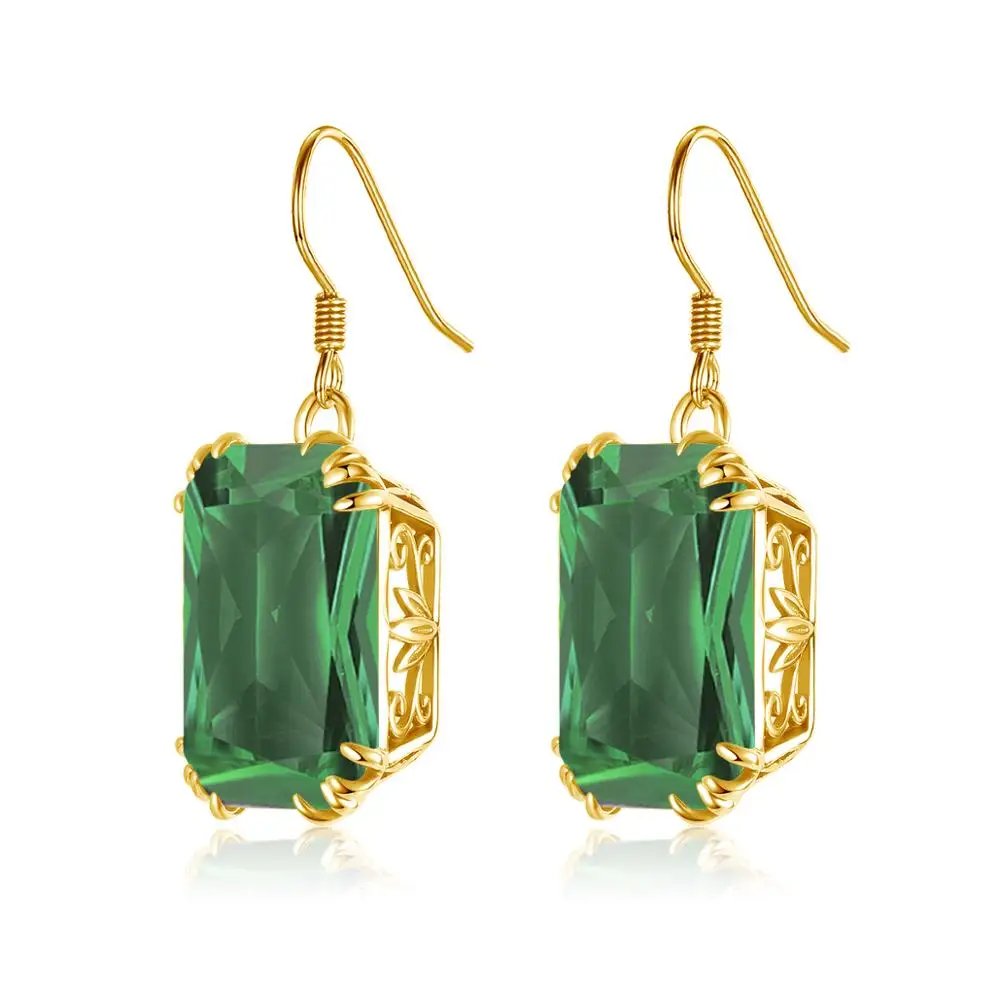 

14K Gold Emerald Earring for Women Fashion Jade Gemstone Bizuteria Sterling Silver 14K Gold plated Drop Earring Orecchini Girls
