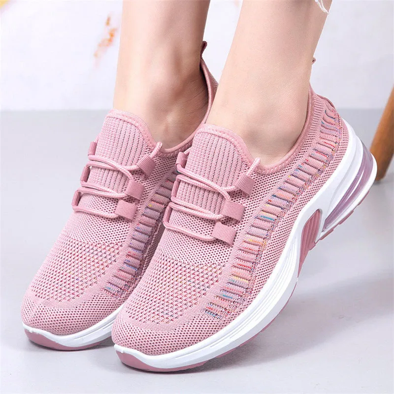 

Женские кроссовки на шнуровке, розовые дышащие кроссовки с вулканизированной подошвой, сетчатые беговые кроссовки, спортивная обувь для ак...