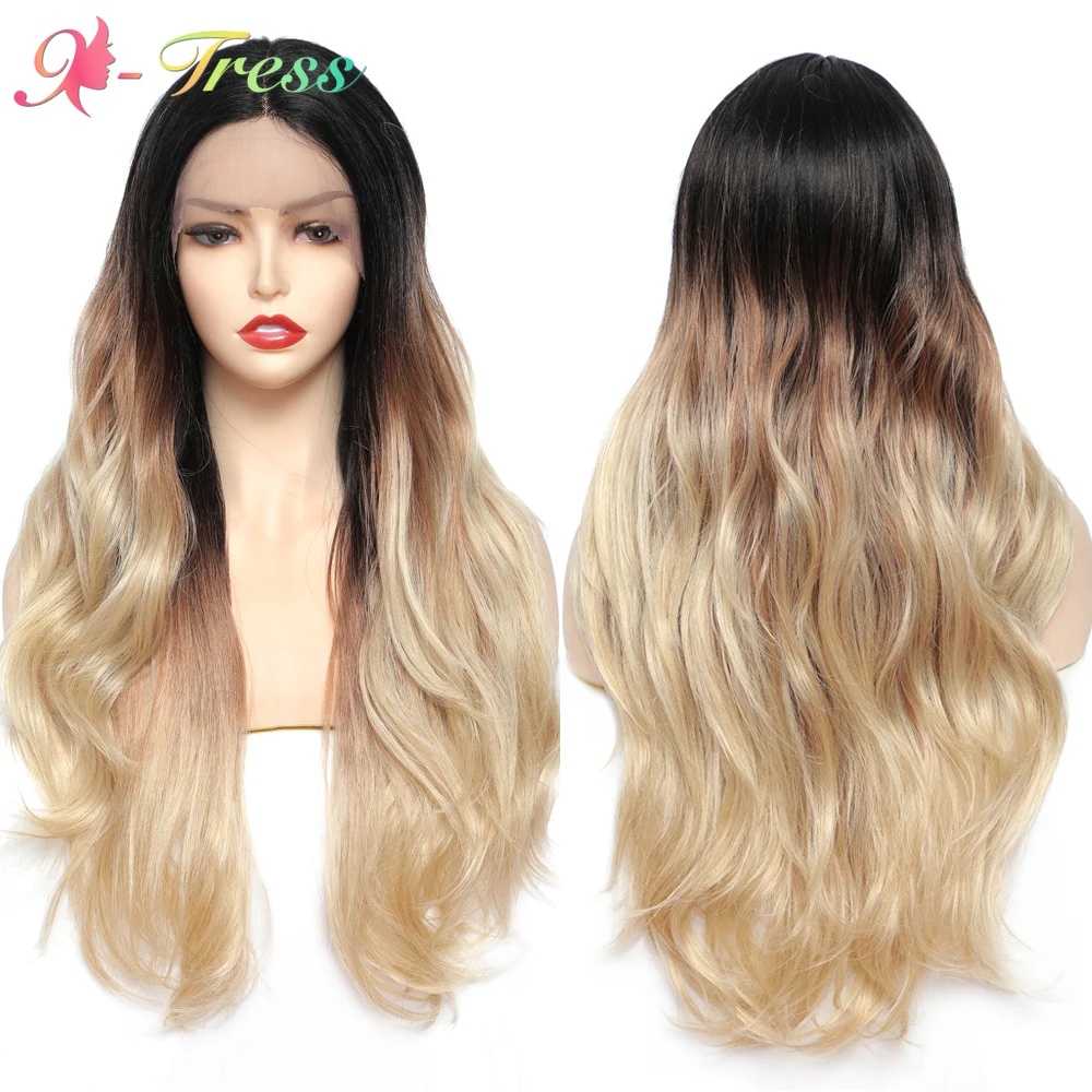 

Парики из X-TRESS синтетических волос для чернокожих женщин, мягкие длинные волнистые парики цвета блонд, для ежедневвечерние, Косплея