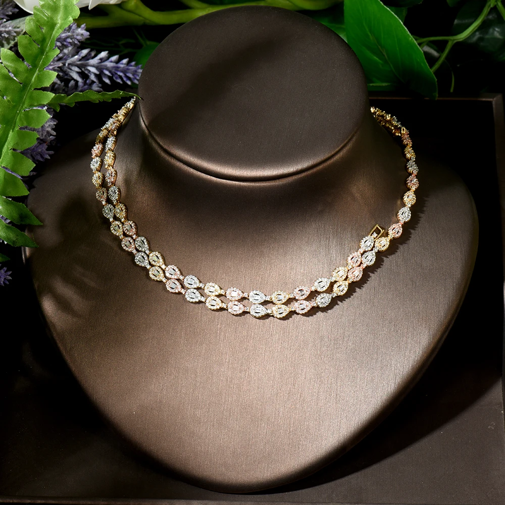 HIBRIDE New Design AAA Cubic Zirconia Long Tassel Water Drop Pendant Necklace for Women Party Accessories P60