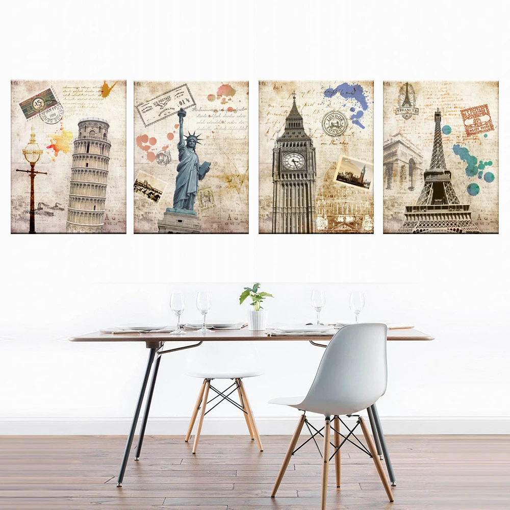 Город картины на холсте с изображением пейзажа Нью Йорк Лондон Италия модульная