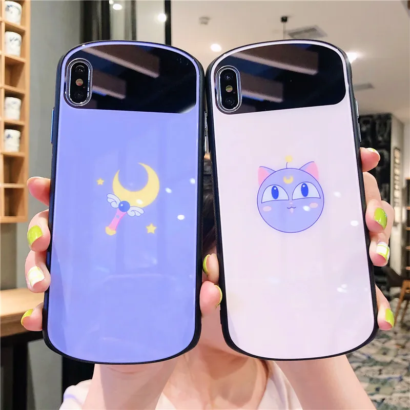 Чехол из закаленного стекла с изображением милого кота Сейлор Мун для iPhone X XS MAX XR 7
