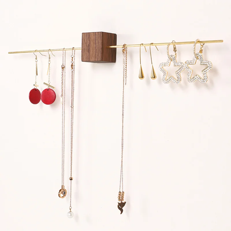 

Wood metal jewelry stand wall hanging holders shelf for necklace bracelet earring headband organizer headrope display case