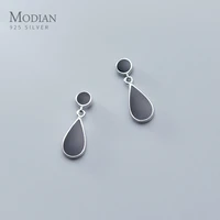 modian simple black round dangle earring for women genuine 925 sterling silver water drop earring fine jewelry accessories