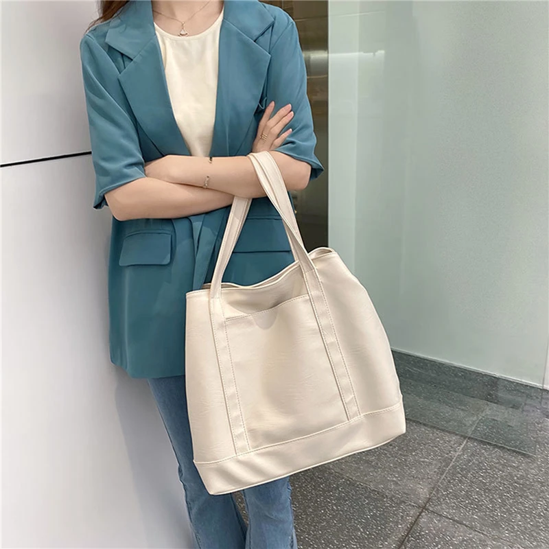 Women Large Soft Tote Bags For Ladies Shopper Handbags PU Leather Female Shoulder Summer 2021 Green White Retro | Багаж и сумки
