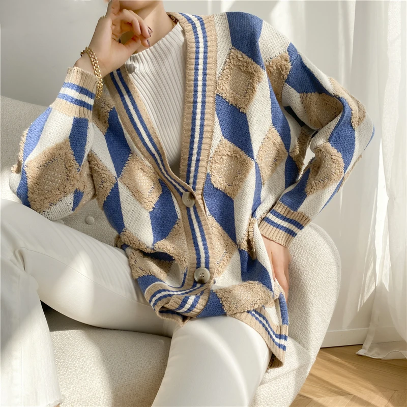 

Женский кардиган оверсайз с V-образным вырезом, Осень-зима