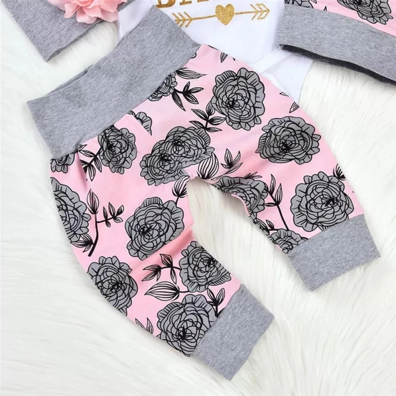 

LX-Baby Girl Clothing Newborn Kids Baby Girls Outfits Clothes Romper Bodysuit+Flower Printed Pants+Headband+Hat Set