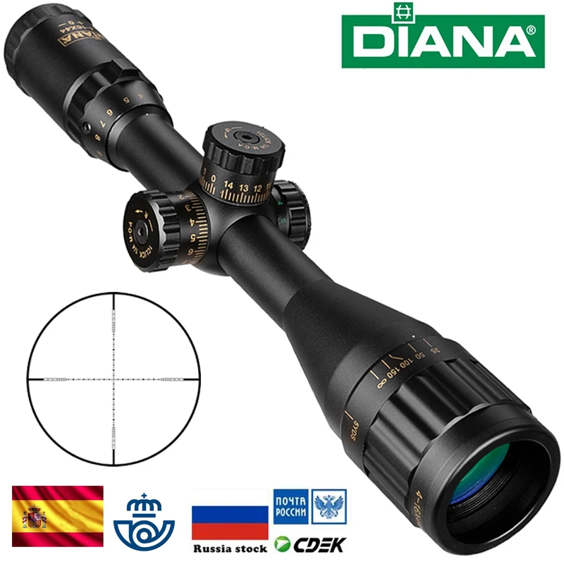 Online DIANA 4 16x44 Tactical Riflescope Optic Sight Green Red Illuminated Hunting Scopes Rifle Scope Sniper Airsoft Air Gun S