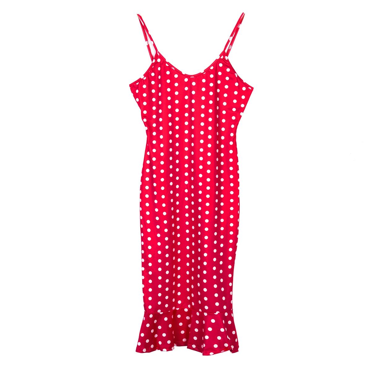 Женское платье на бретельках облегающее макси в горошек с v образным вырезом без