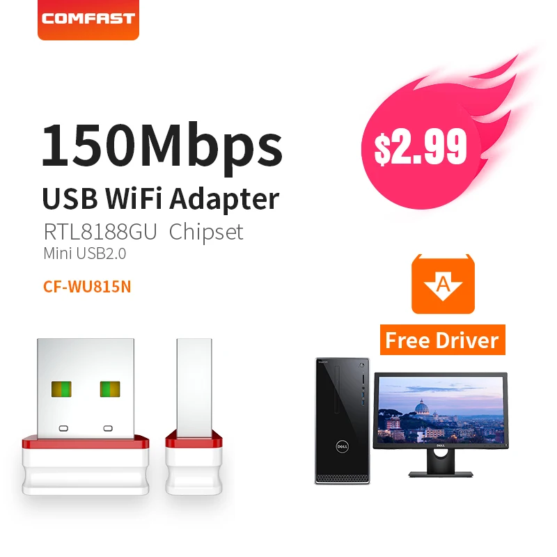COMFAST Wifi адаптер мини беспроводная сетевая карта 150 Мбит/с AP функция 2 4G Windows PC