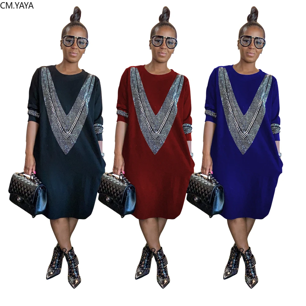 Женское платье-миди с круглым вырезом длинным рукавом до колена | Женская одежда