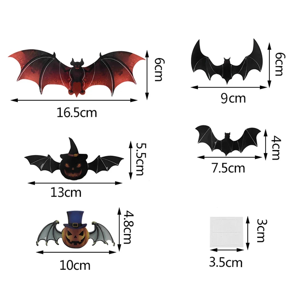 

4 Styles 3D Bats Wall Decal Sticker Pumpkin Vampire Stickers PVC For Halloween Decoration 12pcs