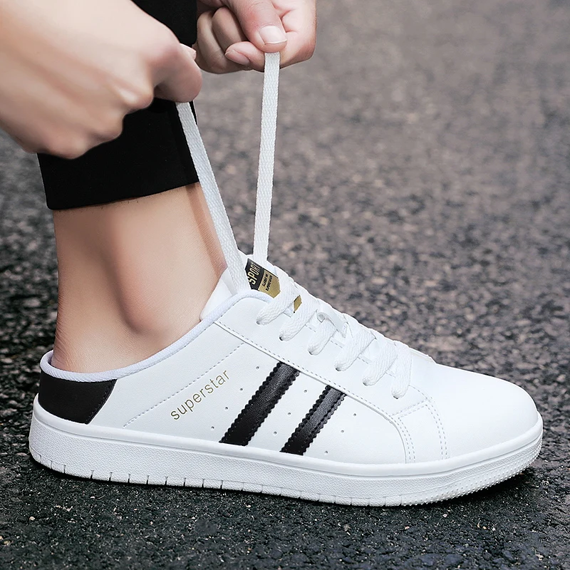 

Summer New Sandals Leisure Men White Black Youth Fashion Men Shoes Half Drag Man Casual Shoes Luxury Brand Flats Shoes Mens