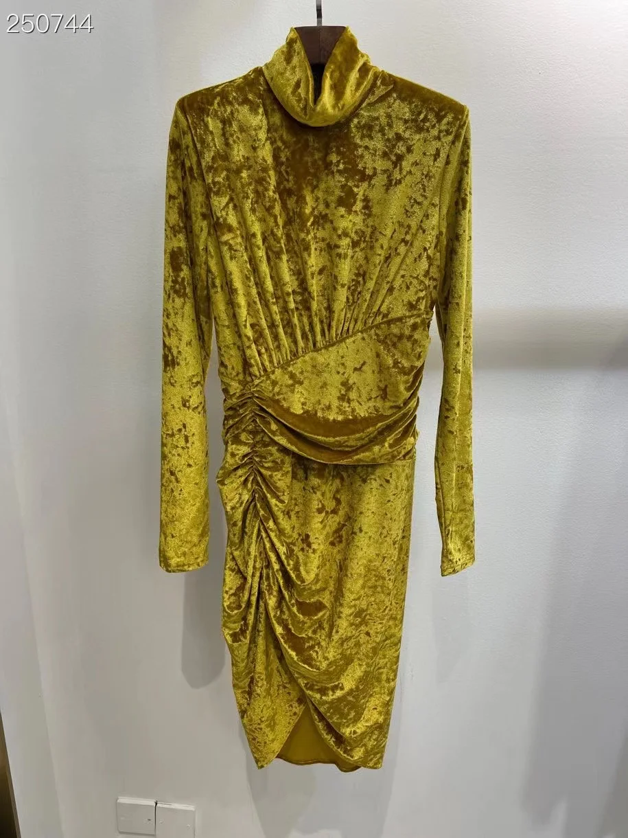 

Fashion Runway Long Sleeve Mini Velvet Dresses Women Elegant Solid Draped Party Dress Holiday 2022 Spring