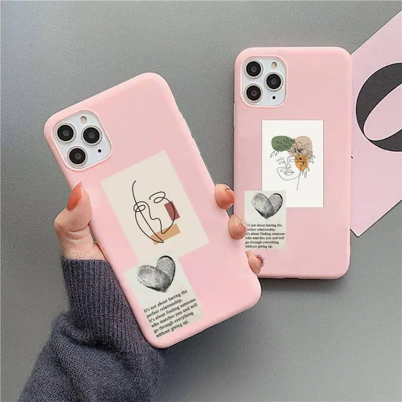 

Artistic Face Letter Phone Case Candy Color for iPhone 6 6S 7 8 11 12 XS X SE 2020 XR mini pro Plus MAX mobile bags