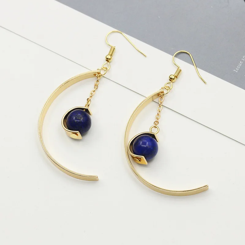 

2020 Korean Fashion Drop Earrings Trend Semicircular Blue Bead Alloy Earrings for Women Fashion Jewelry Dangle Earrings