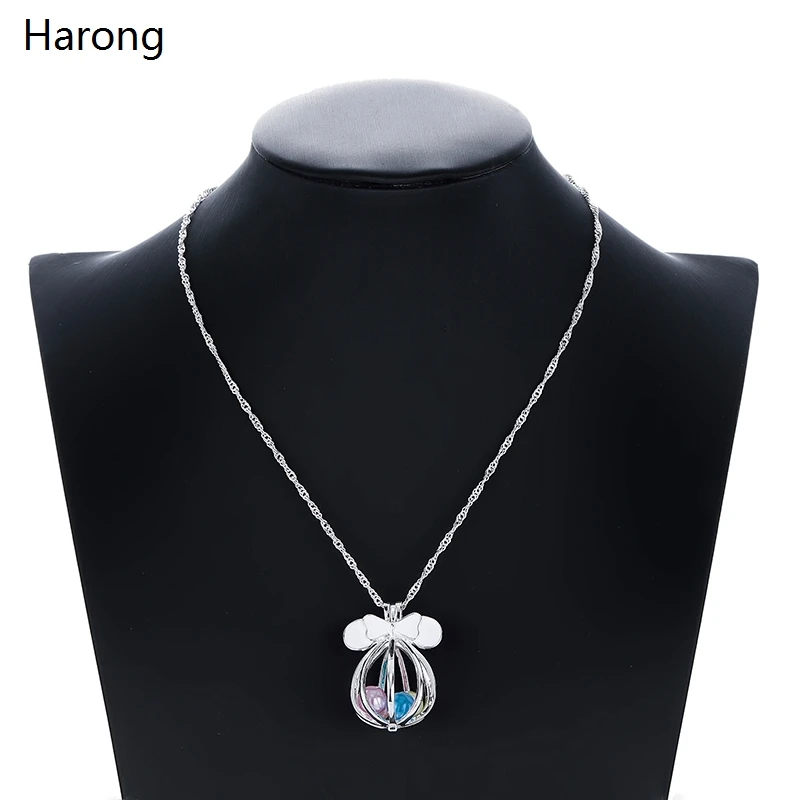 

Animation Minnie Mickey Pearl Pendants Necklace Cute Mouse Bead Cage Detachable Long Chain Girl Woman Gift Jewelry Accessories