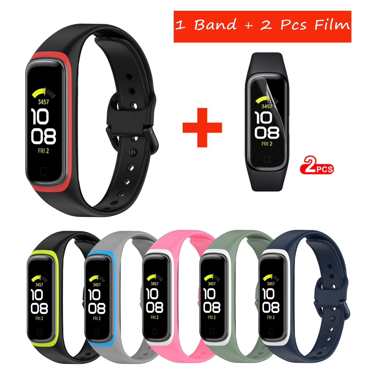 

Replacement Strap For Samsung -Galaxy Fit 2 SM-R220 Silicone Watch Strap With Soft TPU Clear Smartband Protective Film