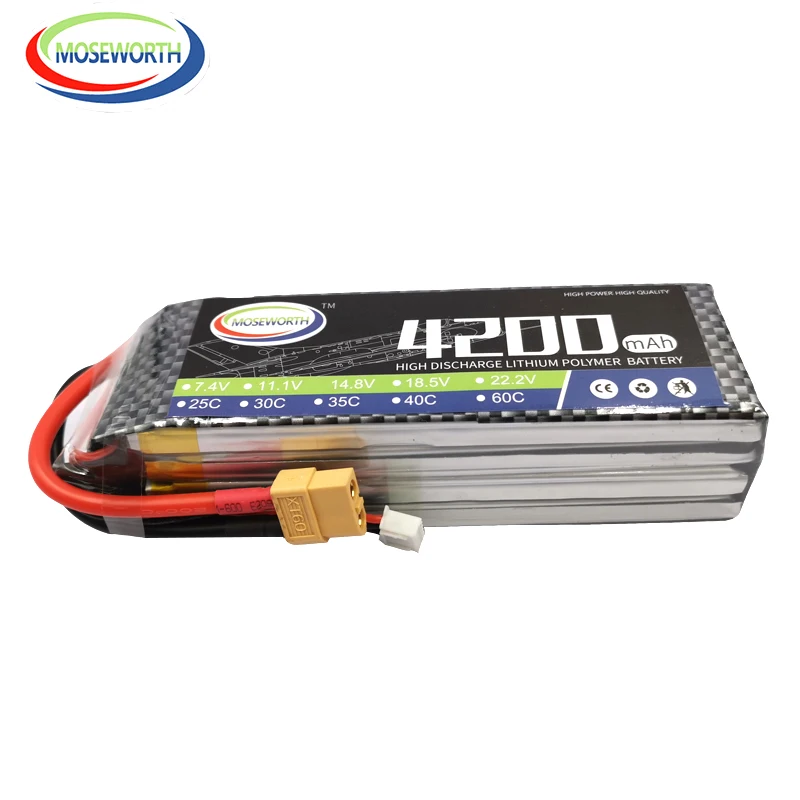 MOSEWORTH аккумуляторы 4S 14 8 в 4200 мАч 40C RC Toys LiPo Battery для радиоуправляемого самолета QAV 500