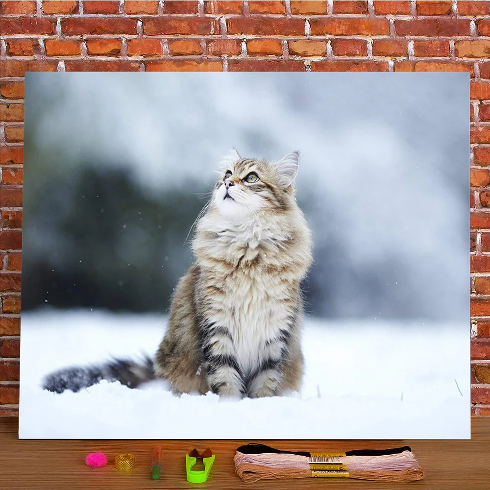 

Набор для вышивки крестиком 11CT, зимняя ткань с принтом кота и животного, нитки DMC, игла для рукоделия, хобби, для взрослых