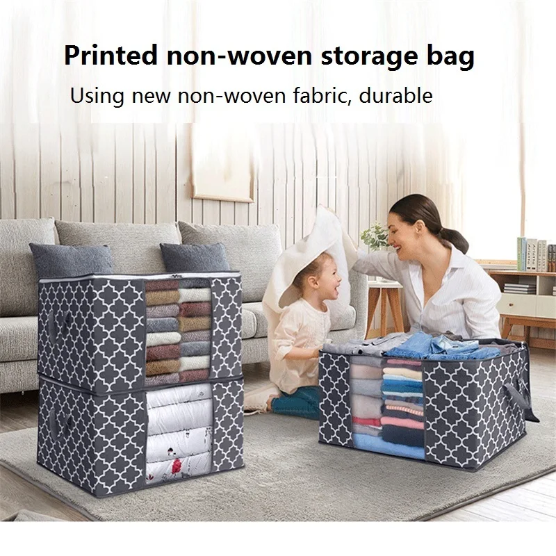 

Large Capacity Woven Fabric Quilt Blankets Storage Bag Large Capacity Dirty Clothes Collecting Bags With Clear Window Clothing