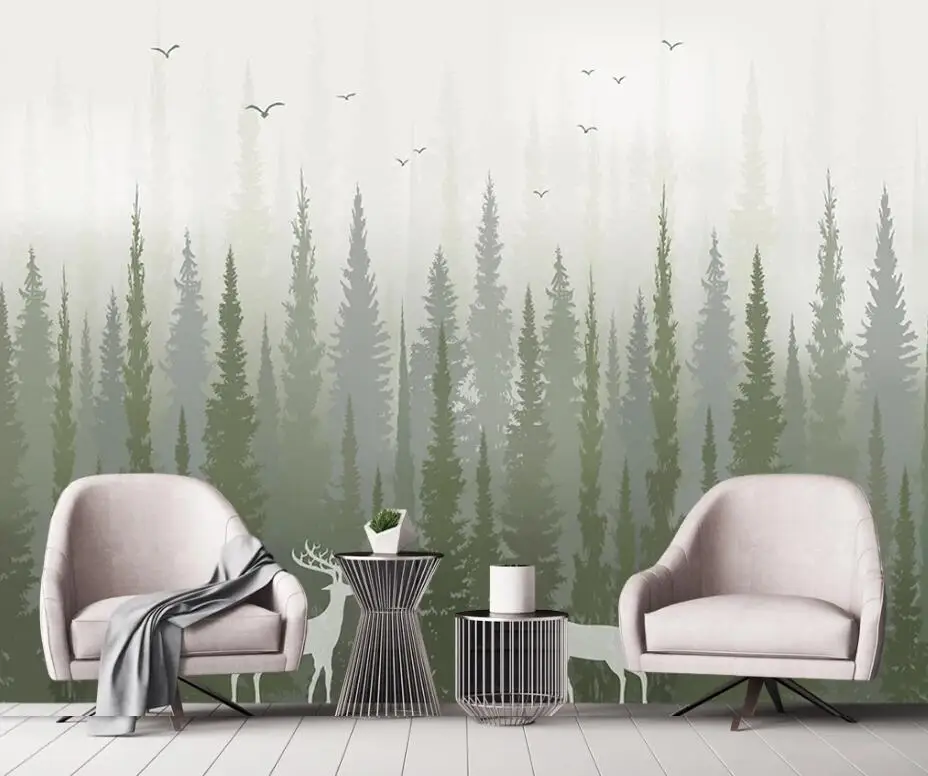 Настенные бумаги CJSIR домашний декор 3d обои на заказ роспись сосна птица фон для